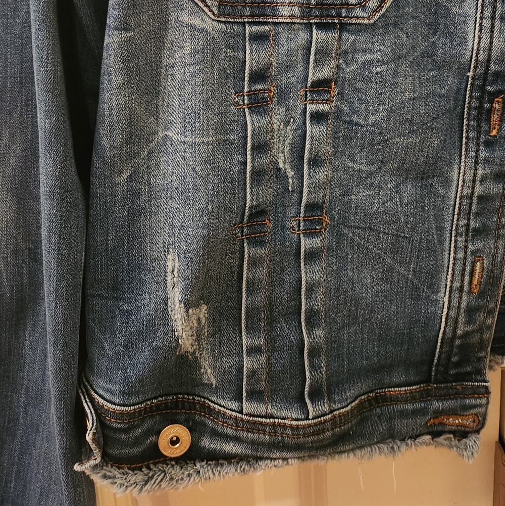 INC International Concepts Distressed Medium Blue Denim Jacket - Picture 7 of 10